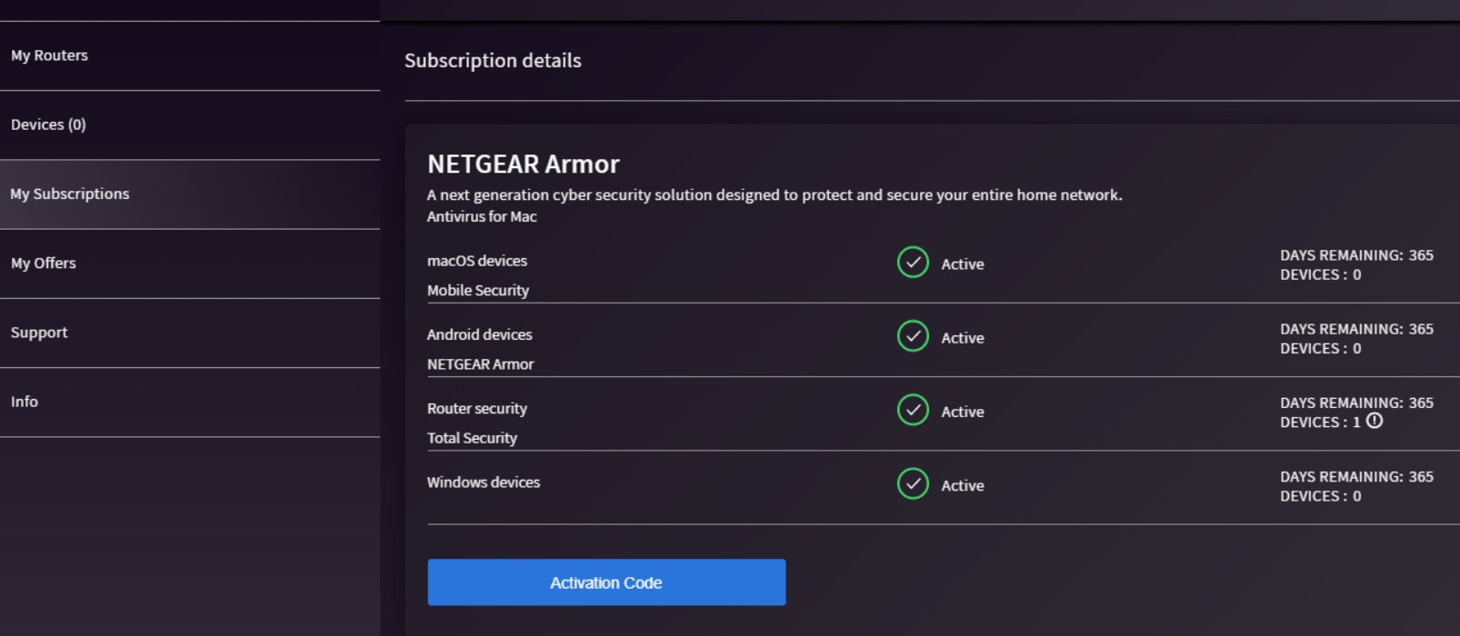 NETGEAR Armor subscription details