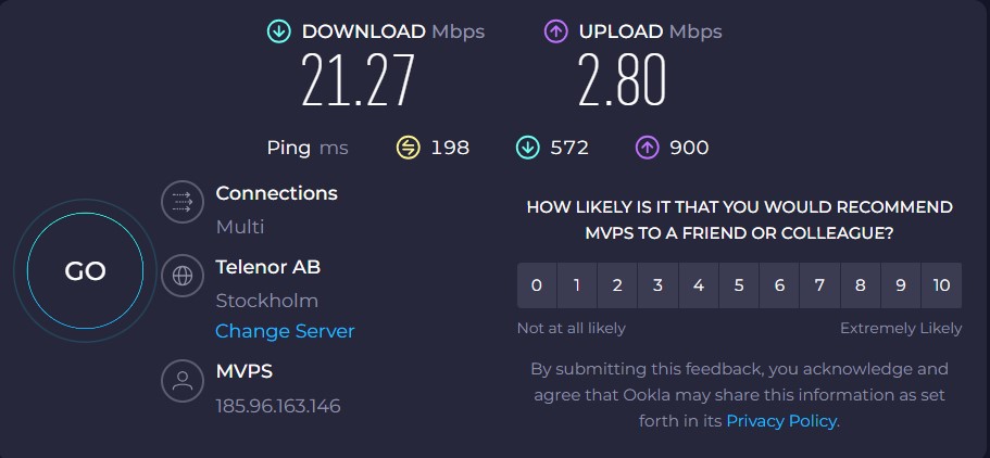 Symlex VPN speed tests Stockholm