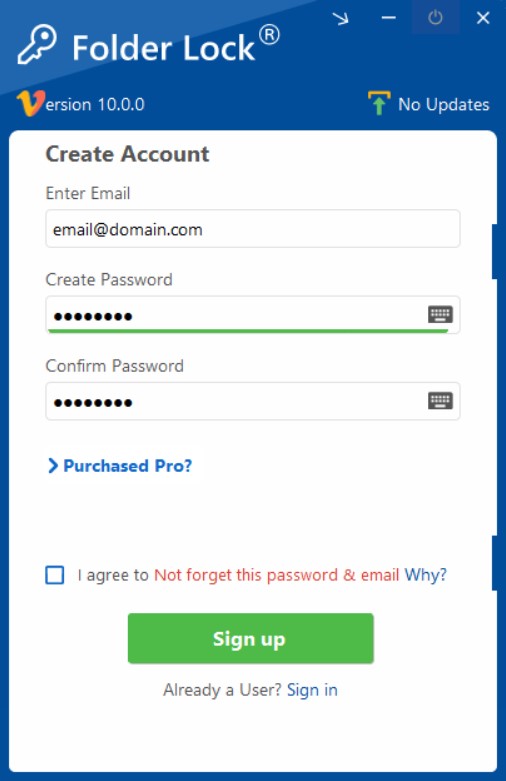Folder Lock 10 create account