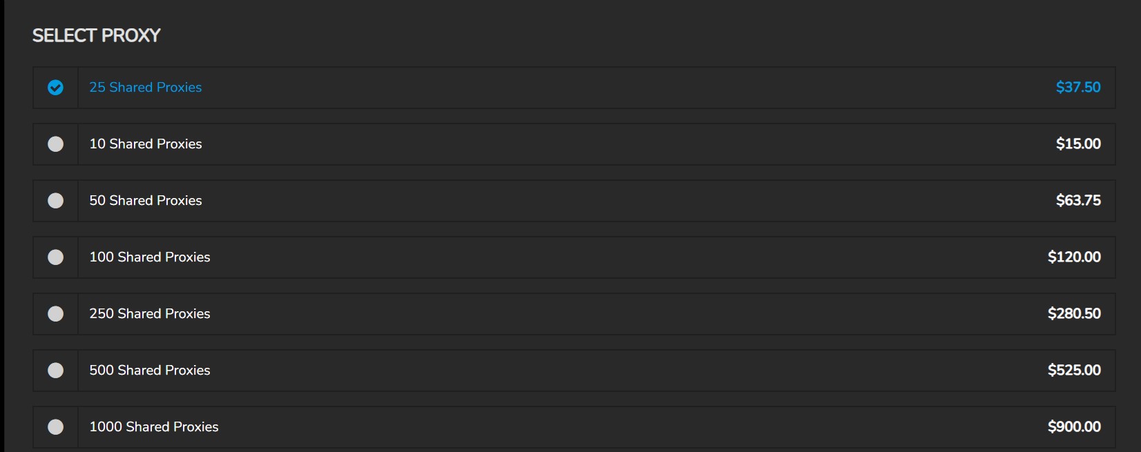 NinjaProxy pricing table